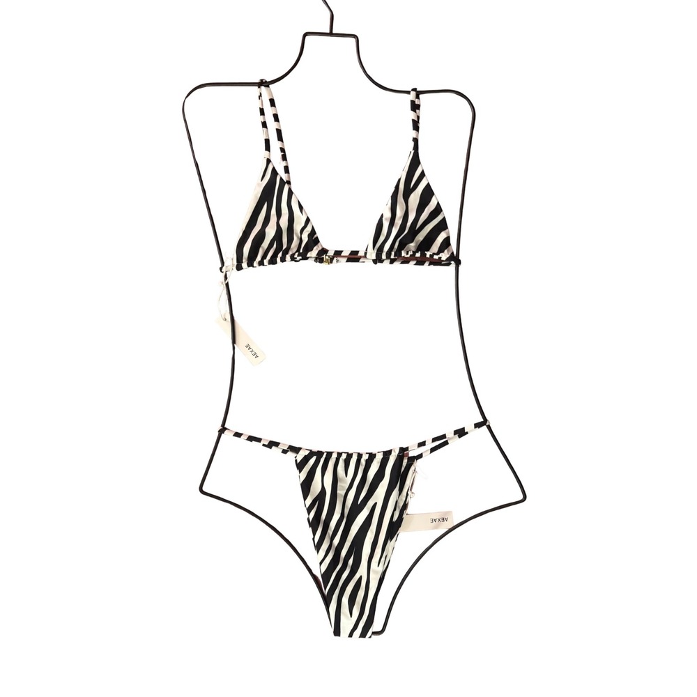 AEXAE Womens Zebra Print Triangle Bikini Black White Two Piece Swim NWT $240 S